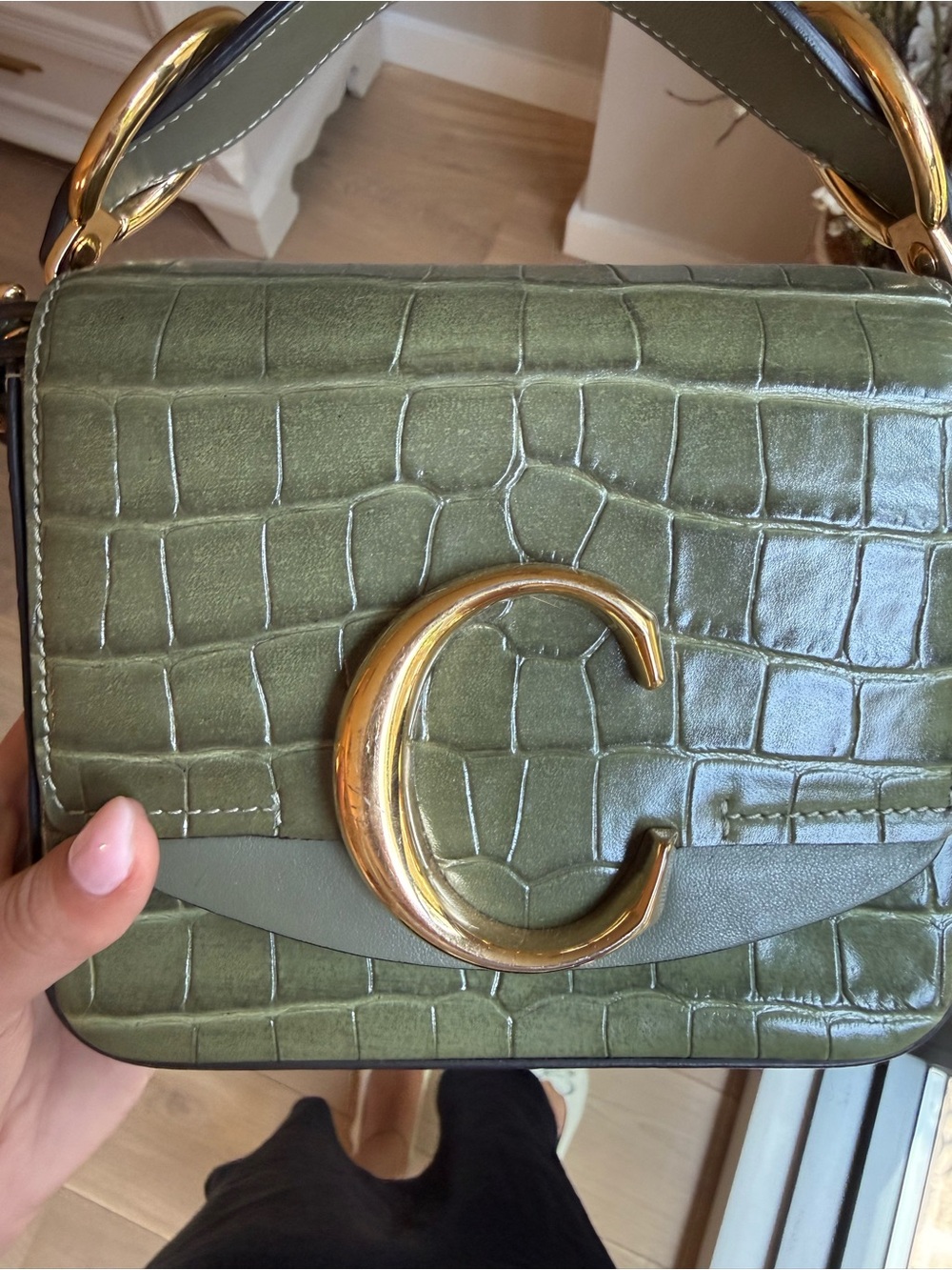 Chloe C Mini Croc-Embossed Green Bag - Picture 2 of 8